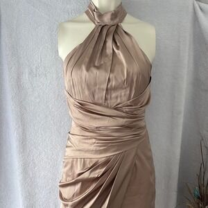 Elegant Halter Neck Dress in Taupe